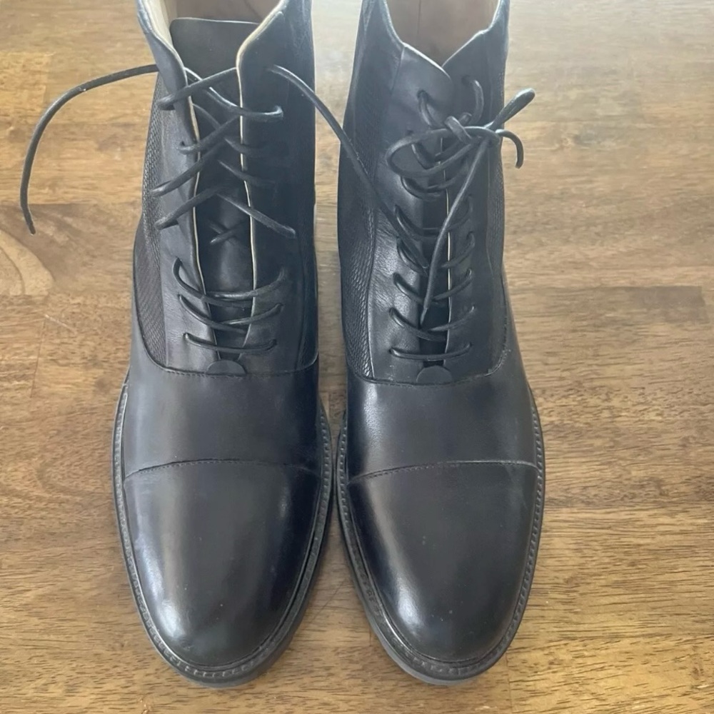 Ross & Snow Mens sz 11 hand-made on Italy Ankle Boots Black lace up combat Moto